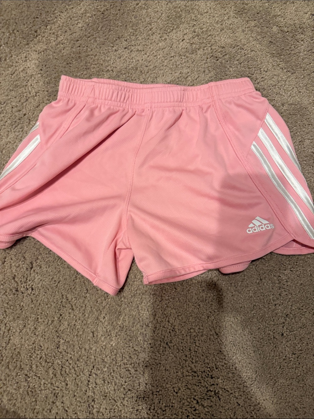adidas Pink Girls Performance Shorts with White Stripes